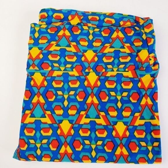 LuLaRoe Leggings Tall & Curvy Blue Red Pyramid Geo - Picture 1 of 2